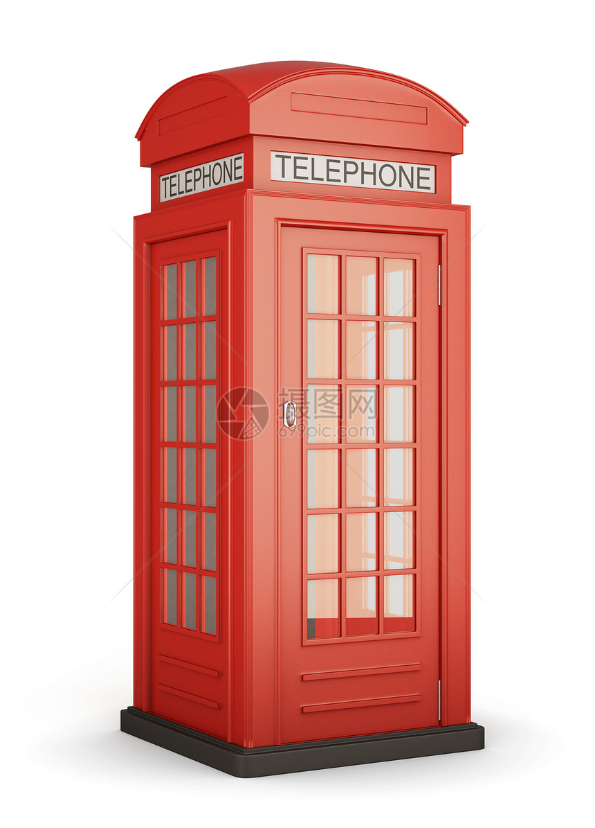 英国红色电话亭在白色深渊被隔图片