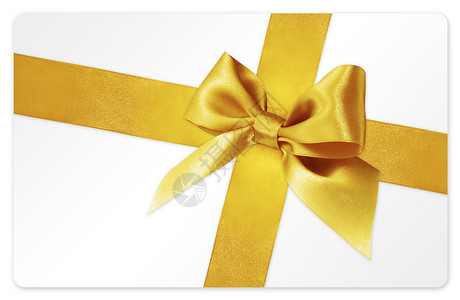 白色背景上孤立的金色丝带蝴蝶结礼品卡背景图片