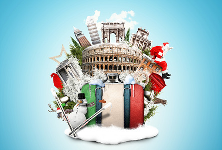 意大利冬季圣诞节拼贴与图片