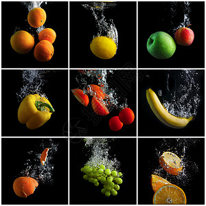 水果和蔬菜落入水中图片