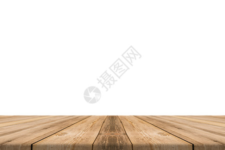 白色背景上的空轻木桌面隔离为放置背景留出空间可用于展示或蒙太奇或图片
