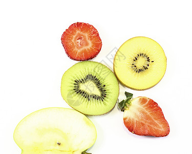 Kiwi水果苹果草莓切片白图片