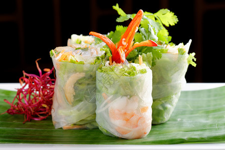 越南沙拉卷包括虾鸡草药绿木图片