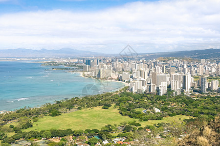 夏威夷瓦胡岛的檀香山市和威基的全景天际线景观图片