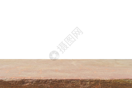 白色背景上隔离的棕色砂石台面或桌子的空顶部背景图片