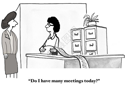 关于会议的商业漫画这位女商人有一长串她今天需图片