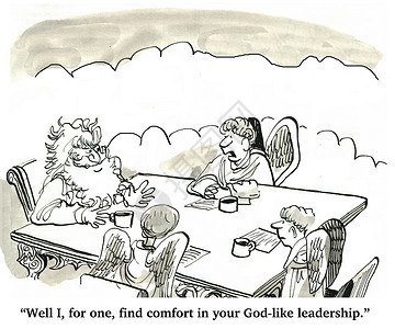 关于领导力的商业漫画经理喜欢他像上帝一样的领导风图片