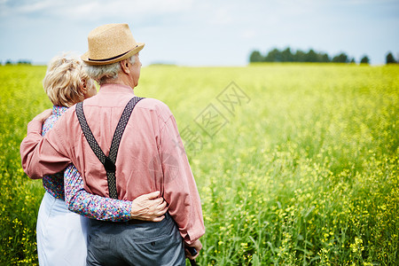 夏日草地上快乐的老年人图片