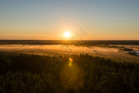 乡村田野上的雾色多彩早晨图片