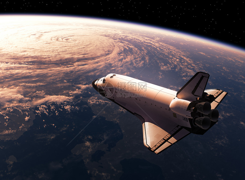 航天飞机环绕地球逼真的3D场景图片