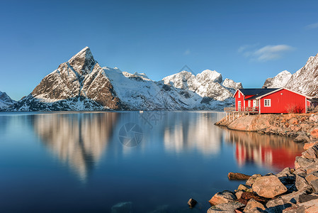 在挪威洛福滕群岛里纳的奥伦高清图片
