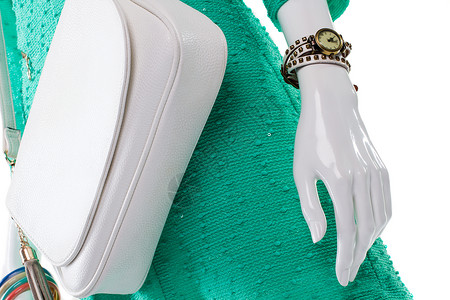 女白皮包和手表经典手腕表在展出时髦的变图片