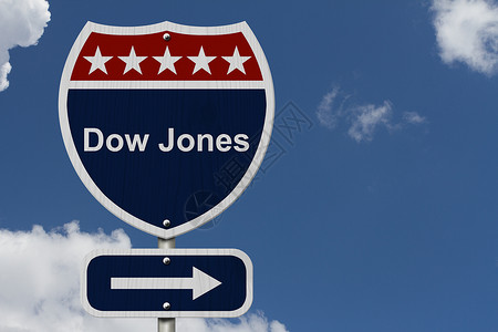 美国道琼斯高速公路标红色白色和蓝色美国公路标志图片