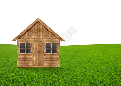 白色背景草地上的木屋图片