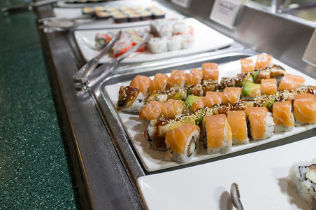 自助站的各种寿司自助餐卷高清图片