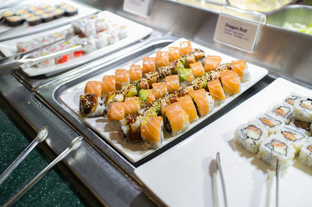 自助站的各种寿司自助餐卷背景图片