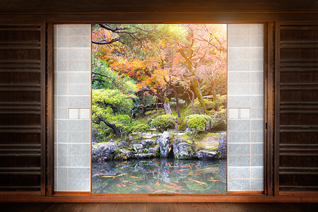 窗外的日本庭园图片