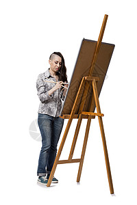女艺术家画以白色背图片