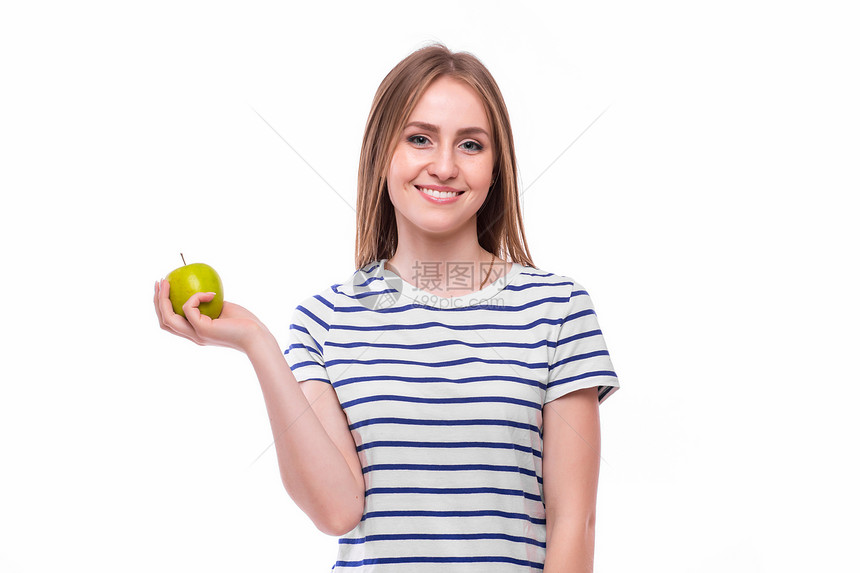 年轻女孩吃苹果女牙齿和女苹果白种图片