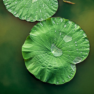 绿色莲花叶的构成与湖中的雨滴有关莲花叶在水面上的详细信息图片