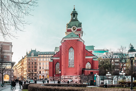 瑞典斯德哥尔摩红楼一时钟照片瑞图片