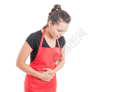 年轻女卖方患有胃痛作为消化不良概念的胃痛图片