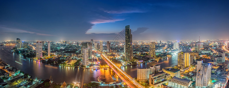Panorama河沿岸泰国Panorama与现代商业建筑一起在达图片