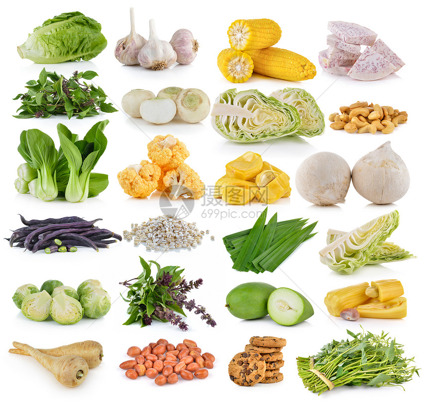 白色背景上的蔬菜和谷物图片