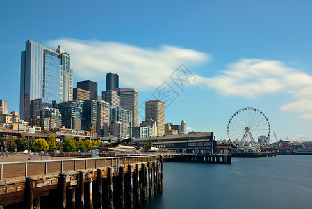 西雅图与城市建筑的西背景图片