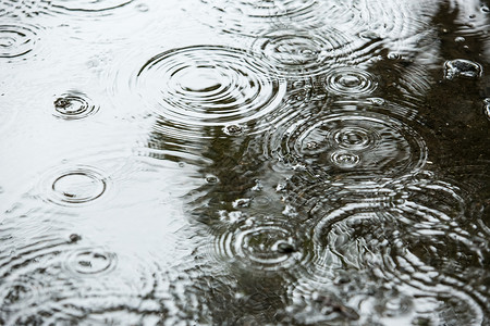 美丽的背景雨中水滴在水坑里图片