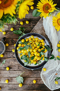 户外各种多彩的夏季水果从院子里收集的土生有机黄羽菜篮上含成熟的绿梅图片
