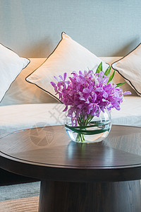 带枕头和沙发的客厅花瓶装饰图片