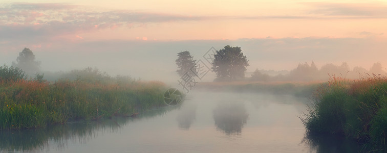 秋水雾霭湖畔背景图片