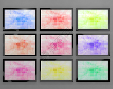 高定界电视或HDTV以不同颜色挂起的图片