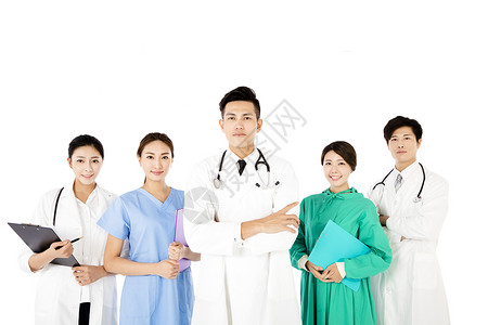 在白色背景下被隔离的微笑医疗团队图片