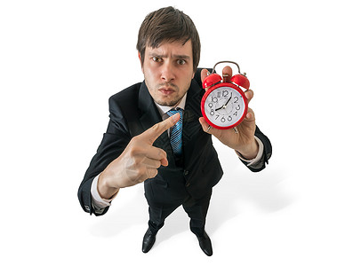 工作纪律概念愤怒的老板在指着时钟孤图片