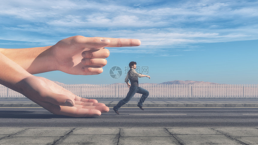 男人向手指显示的方向跑去释放了概念这是一个3图片