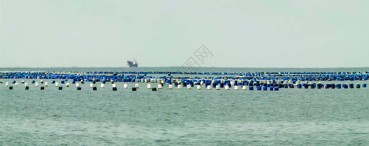 Srirachathailand的海洋全景中塑料罐浮标上图片