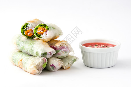 越南的卷蔬菜面和虾白底孤立的甜图片