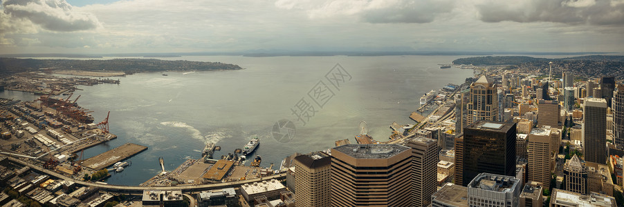 西雅图湾屋顶全景与城市建筑图片