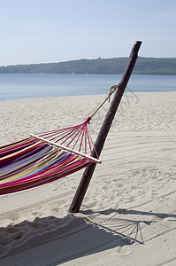 阳光明媚的海景沙滩吊床图片