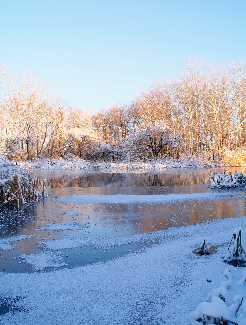 在结冰的河流上过冬图片