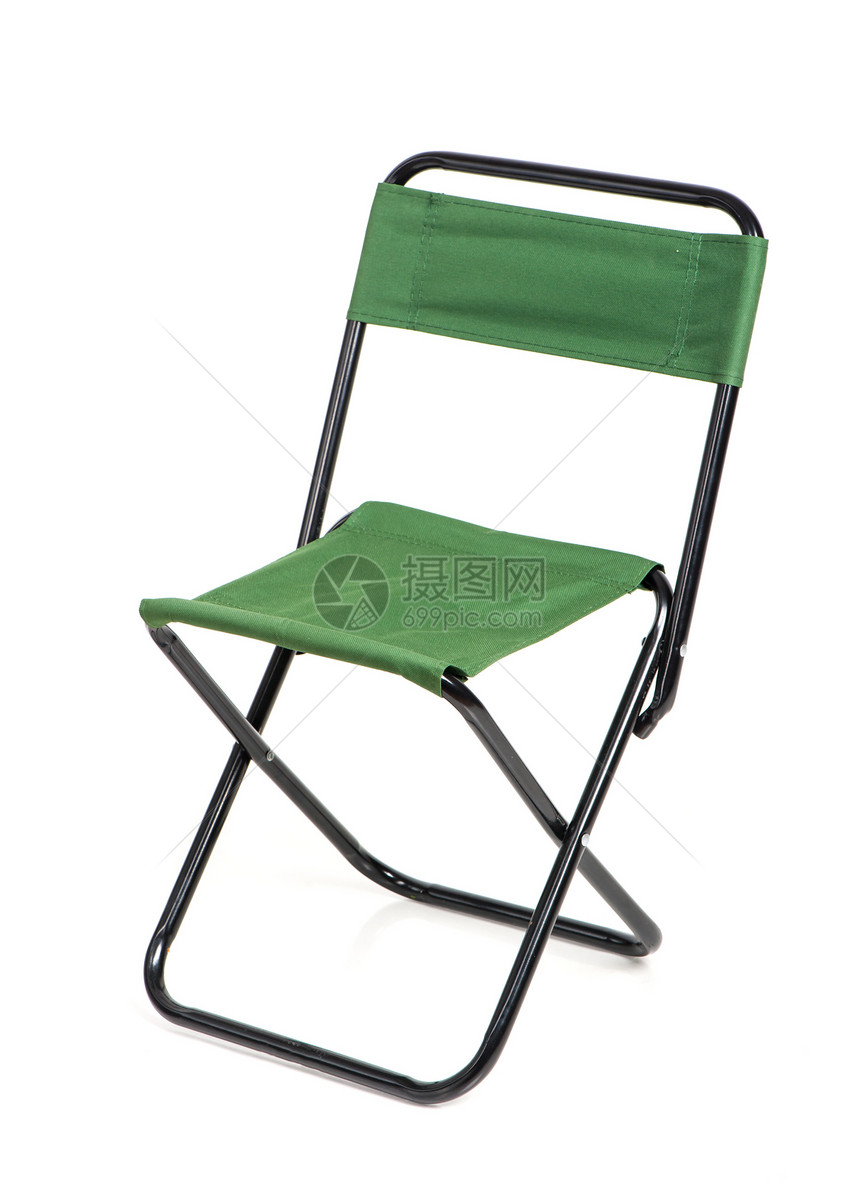 白色背景上孤立的绿色织物折叠椅图片