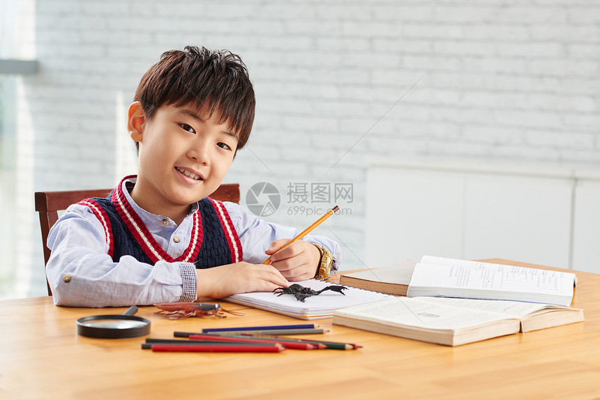 亚洲孩子喜欢在生物课上学习昆虫图片