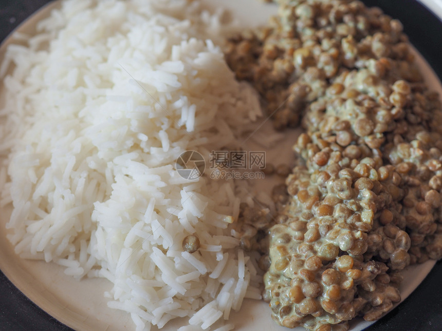 印度扁豆咖喱饭素食菜图片