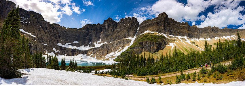 冰川公园全景中的冰山湖图片