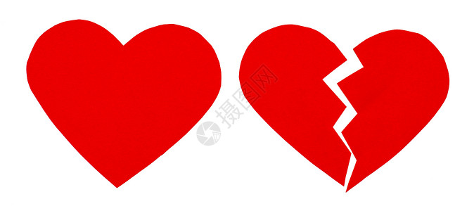 红心破碎红心破碎关闭纸破碎的心脏在白色背景图片