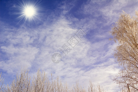 冬天的空阳光明亮的太阳在云层背景下积图片