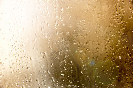 阳光下玻璃上的水滴图片