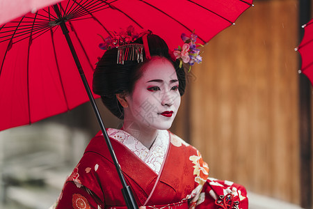 艺伎素材日本京都Gion街上的艺伎Maiko背景